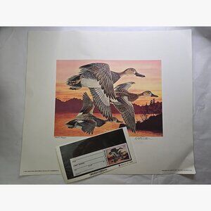 1991 Oklahoma Duck Waterfowl Hunting Stamp & Press Proof Signed 12x14 Print